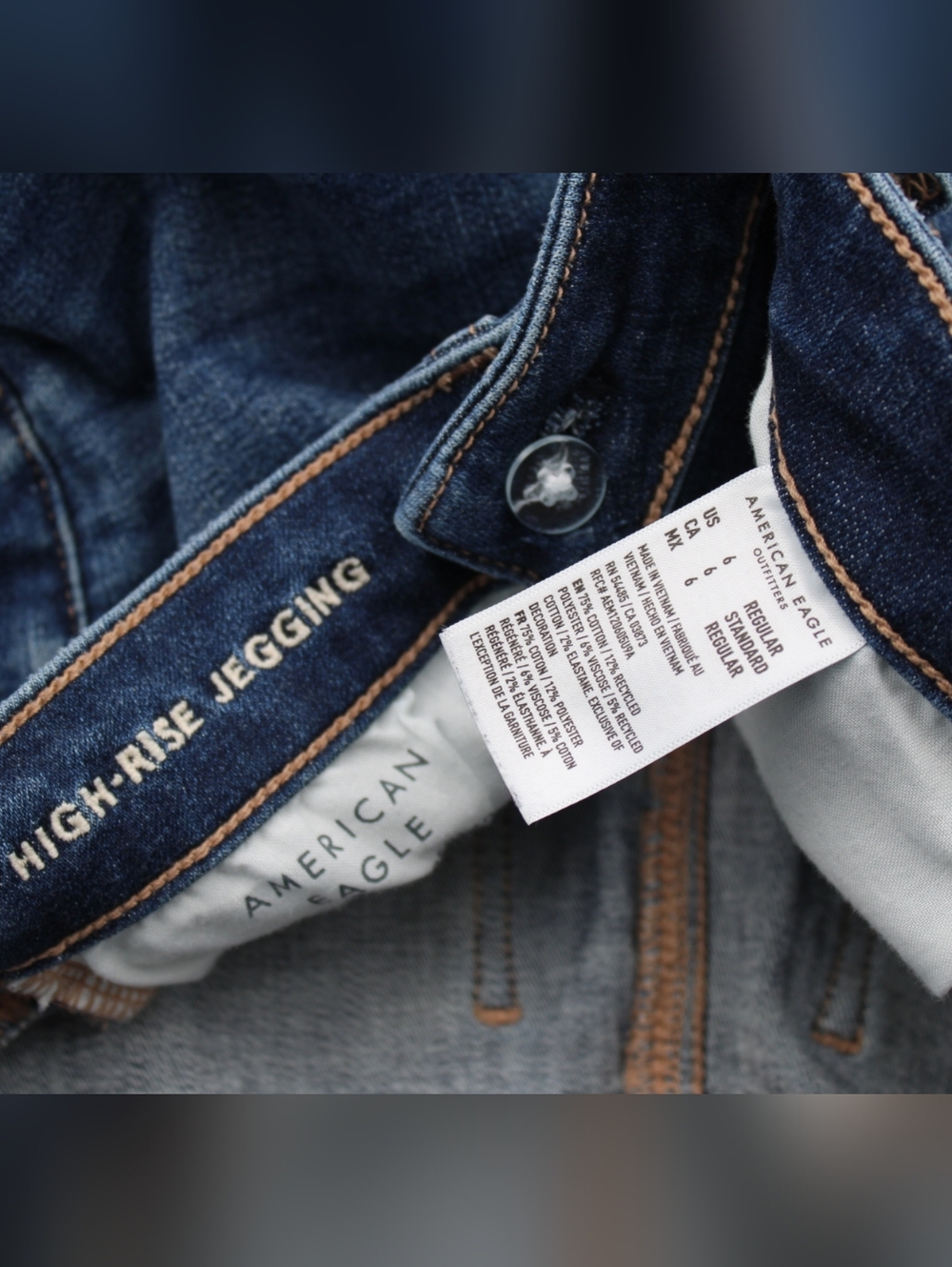American Eagle Dark Wash Distressed Skinny Jeans Criss Cross Waist Size 6 - Picture 4 of 7